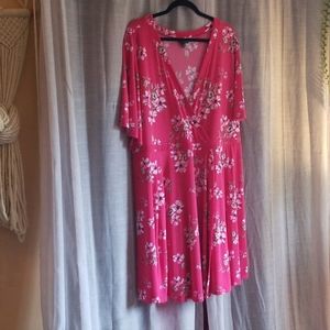 Torrid Pink and White Floral Faux Wrap Dress